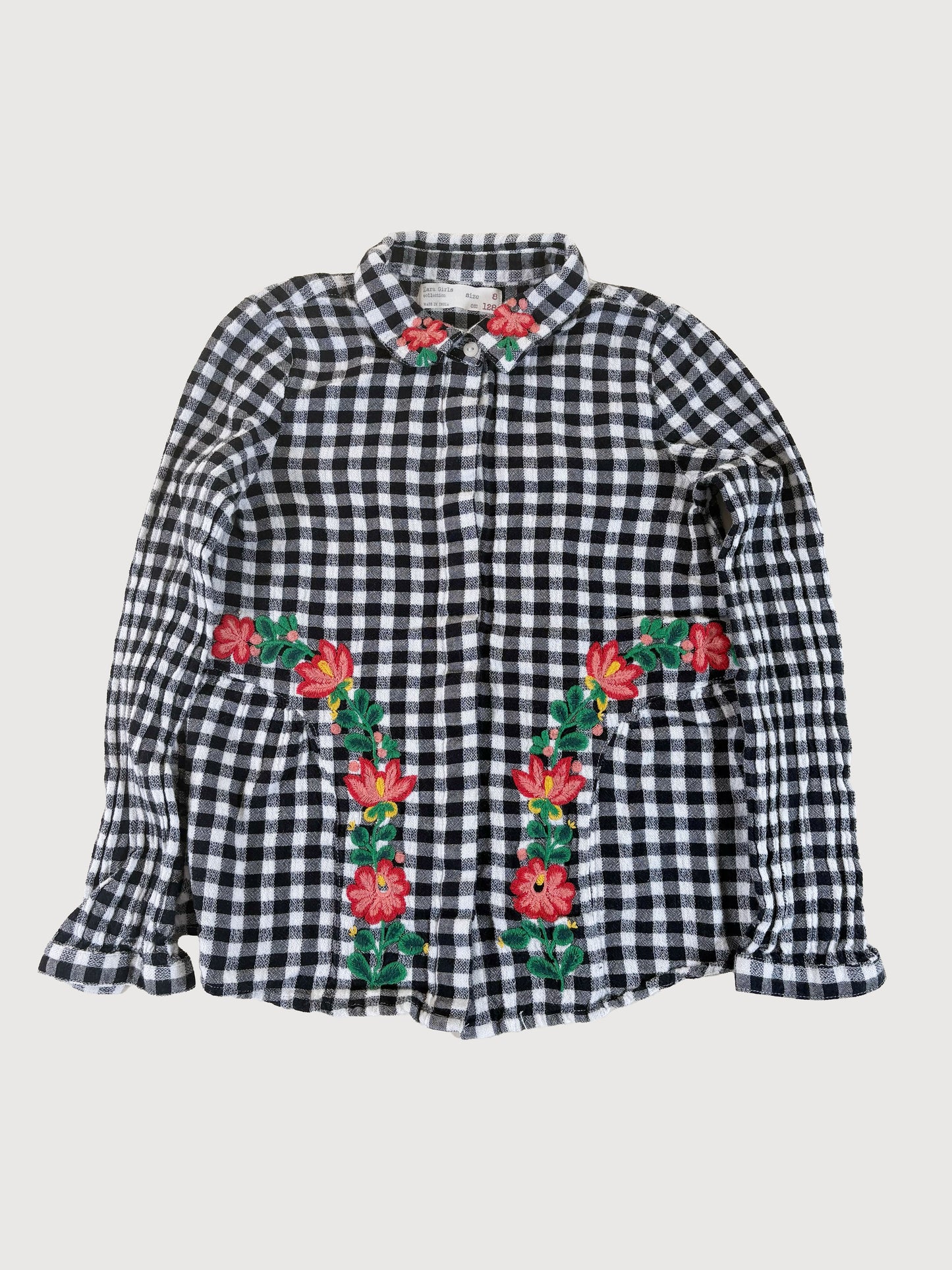 CHECKERED FLORAL EMBROIDERY SHIRT 8Y