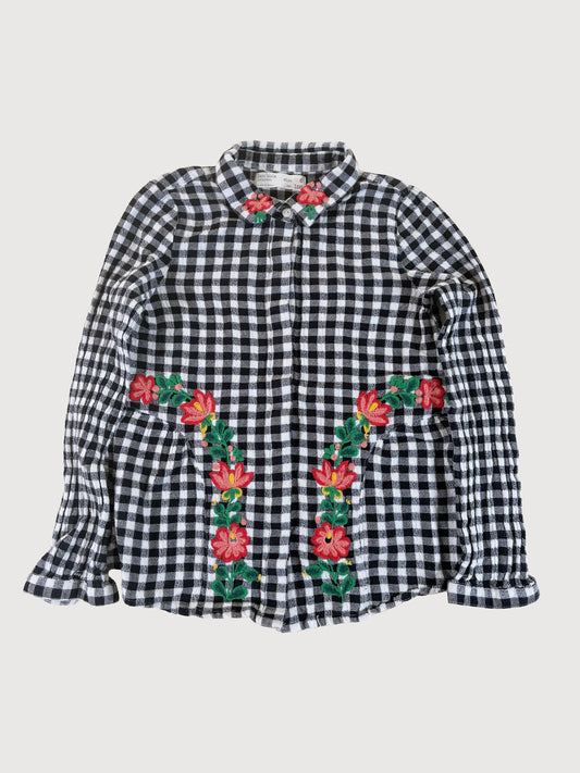 CHECKERED FLORAL EMBROIDERY SHIRT 8Y