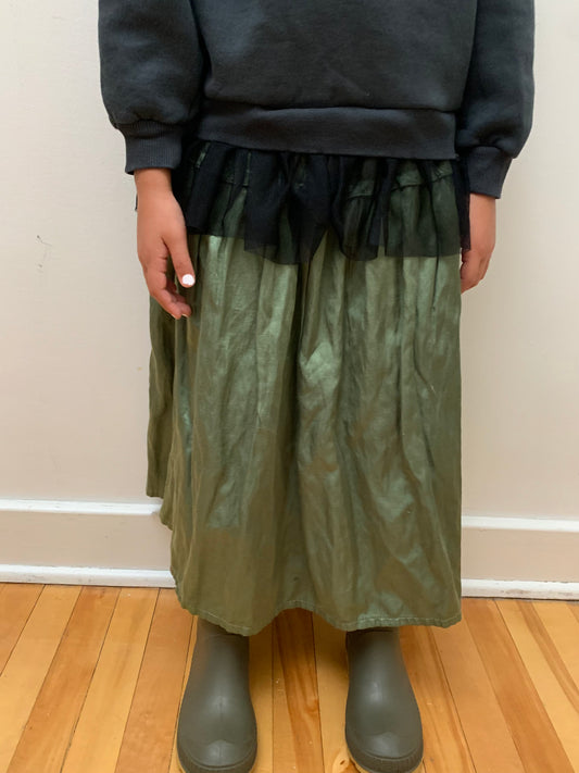 SATIN FOREST GREEN FULL LENGTH SKIRT 7Y