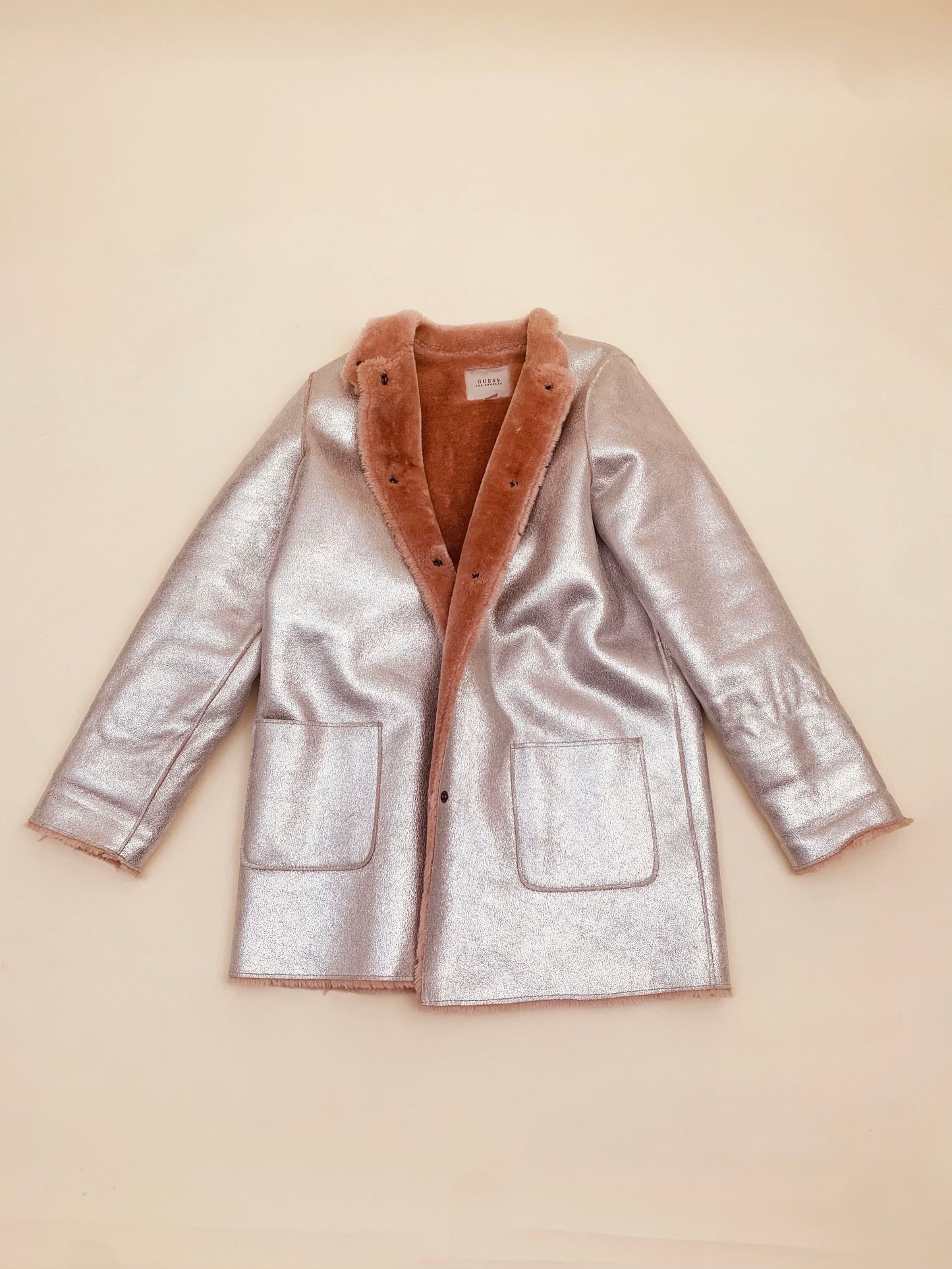 SILVER LEATHER & SHERLING COAT 10Y