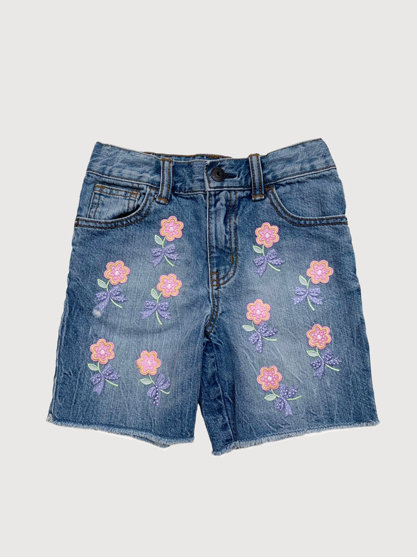 DENIM SHORTS w/h FLOWER PATCHES 5Y