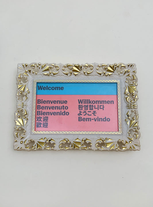 VINTAGE PLASTIC GOLD WHITE FRAME