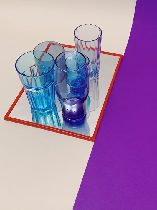 SET OF BLUE GLASSWARE