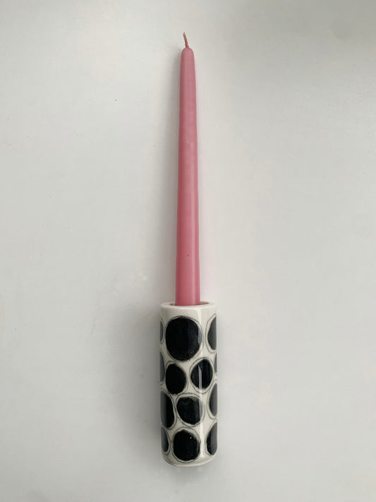 SHORT BLACK POLKA CANDLE HOLDER