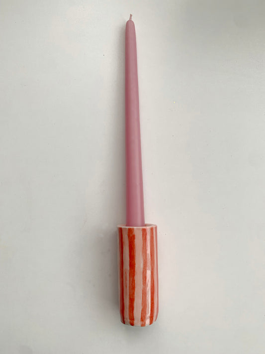 RED PINK STRIPE CANDLE HOLDER
