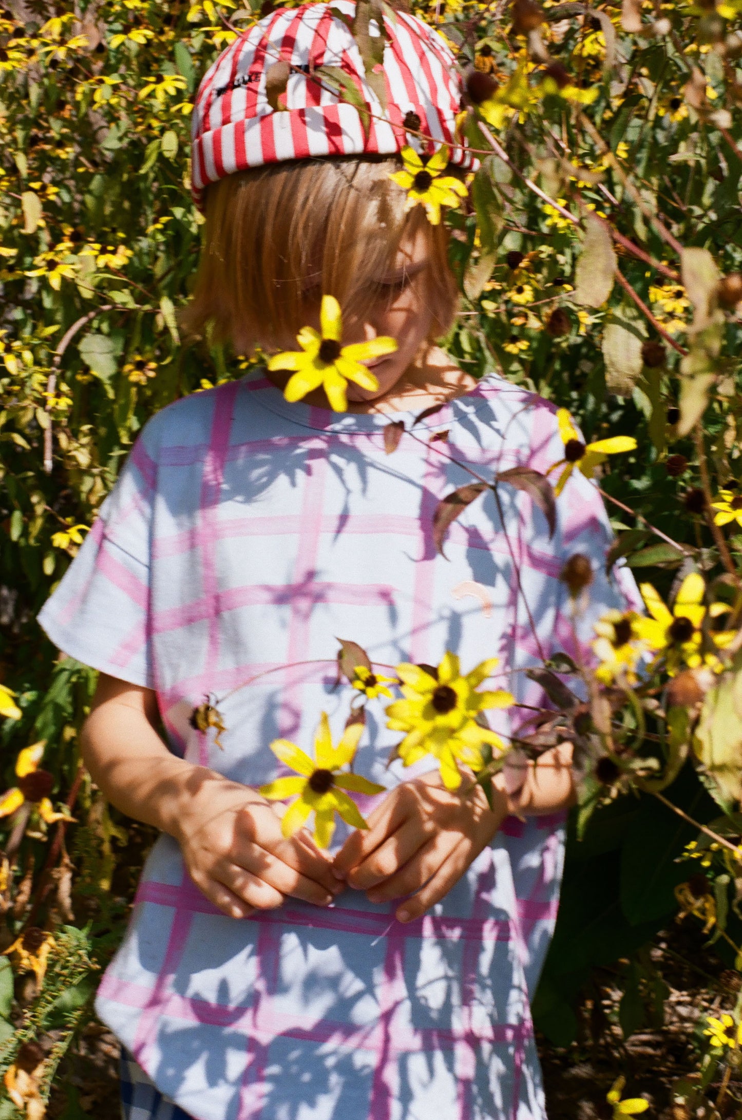 PINK GRID BLUE TSHIRT